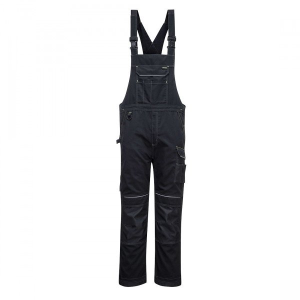 Portwest PW346 Bib and Brace - High Performance - Everyday Use - Unisex - Black - Front View