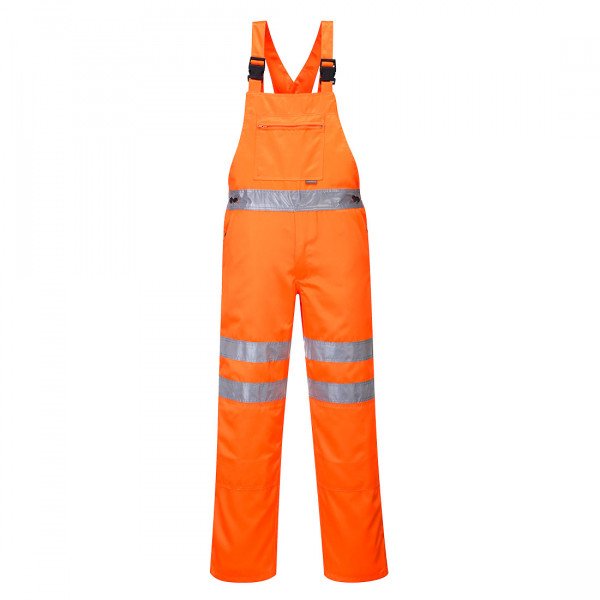 Portwest RT43 Hi Vis Bib and Brace - Texpel Fabric - Roadside Worker - Unisex - Orange - Front View