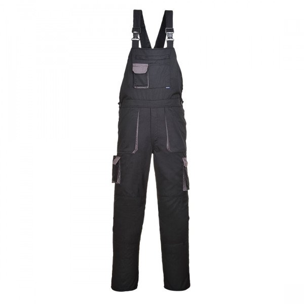 Portwest TX12 Bib and Brace - Comfortable and Practical - General - Unisex - Black - Front View