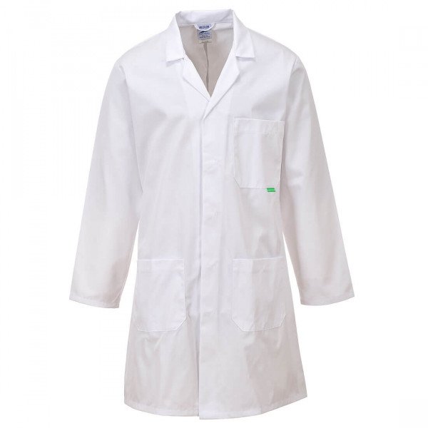Portwest M852 Work Coat - Controls Numerous Odour-Causing Microorganisms - Hygienic - Unisex - White - Front View