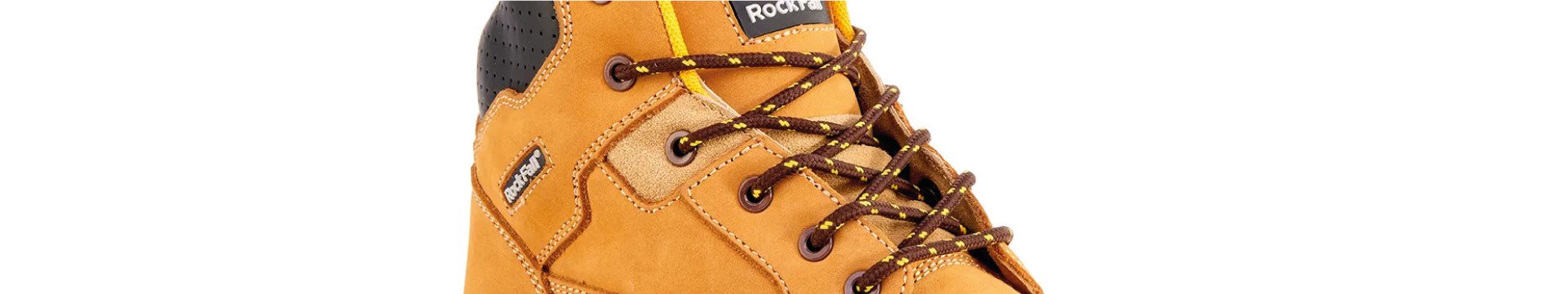 Brown work boots with laces on a white background
